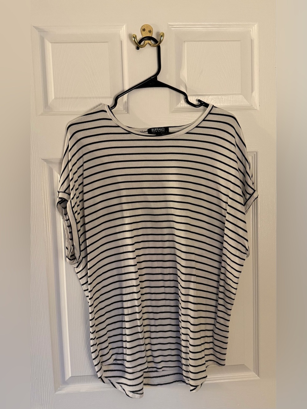 Buffalo David Bitton White and Black Striped Short-Sleeve Tee